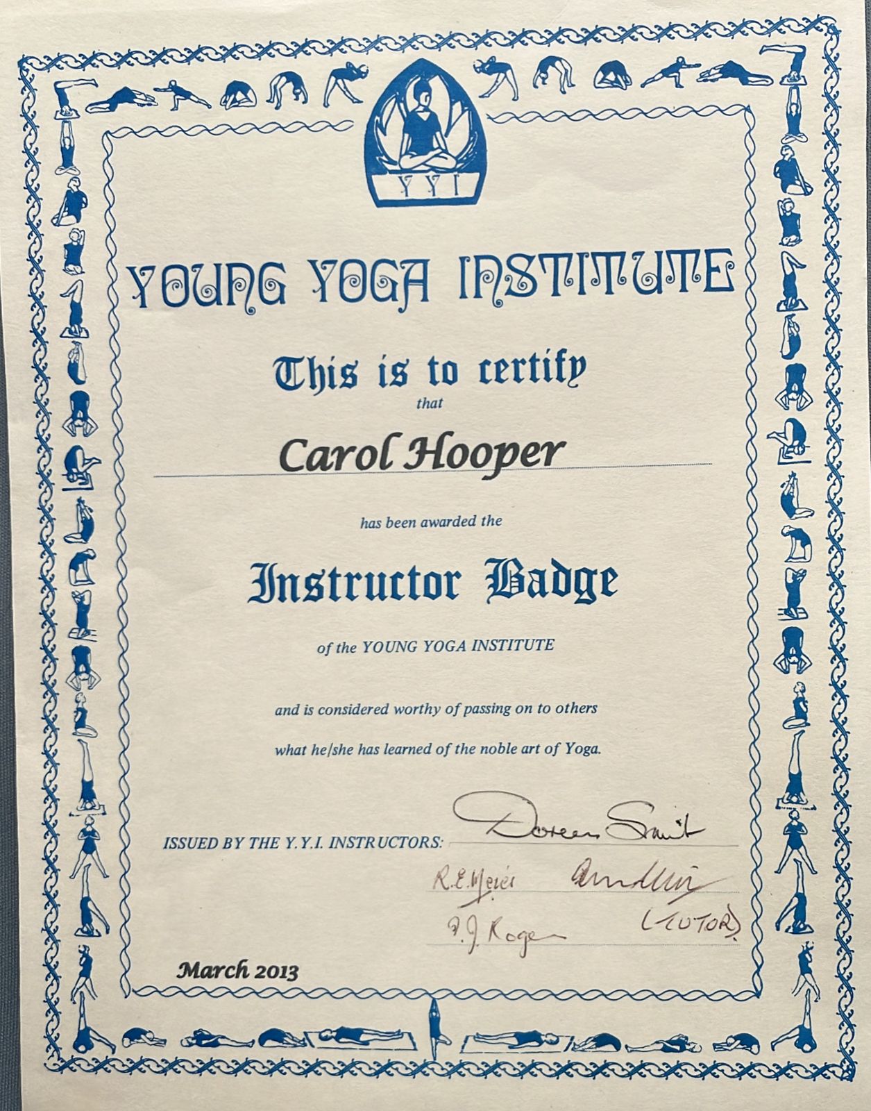 Young Yoga Institute certificate